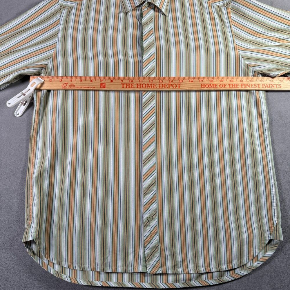 Jhane Barnes Shirt Mens L Green Peach Striped Button Up Long Sleeve Flip Cuff - Picture 5 of 11